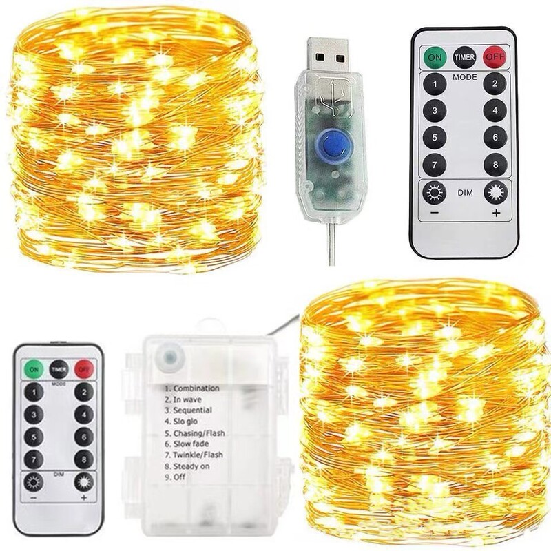 Amazon Premium 8-Function Colored String Lights Copper Wire String Lights Christmas Decoration Led String Lights Remote Control Waterproof Battery Box USB