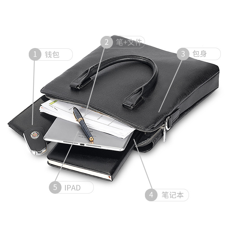 Maletín vertical bolso de los hombres primera capa de piel de vaca bolsa de mensajero casual de negocios bolso de los hombres de cuero negro entrega de una sola pieza