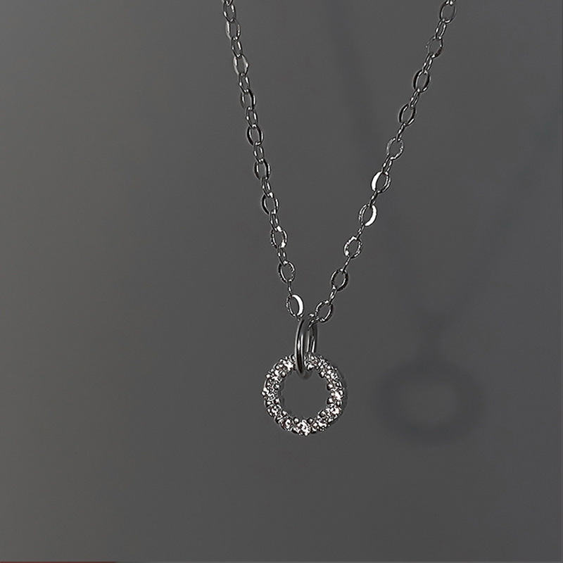 All Seasons Season 925 Sterling Silver Zircon Cable Chain Double Ring Pendant Necklace