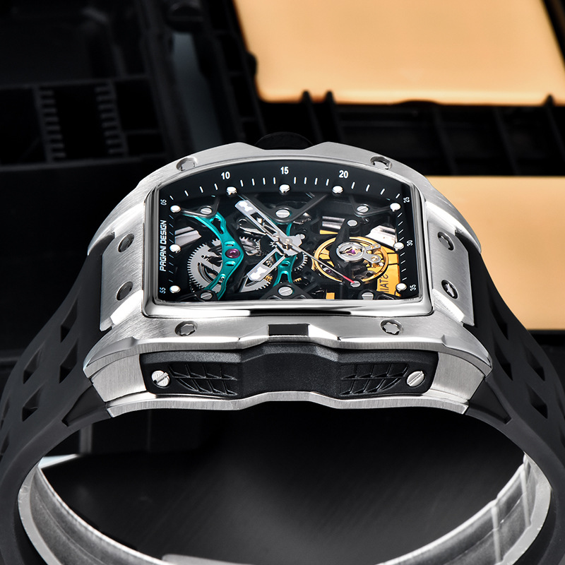 PAGANI DESIGN Bergani Barrel Automático Reloj mecánico para hombre hueco Reloj de pulsera YS018