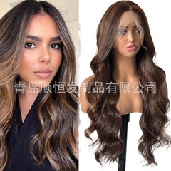 フロントレース13*4かつらロングカールcos wigピアノ色ビッグ波化繊かつらカツラ欧米クロスボーダー