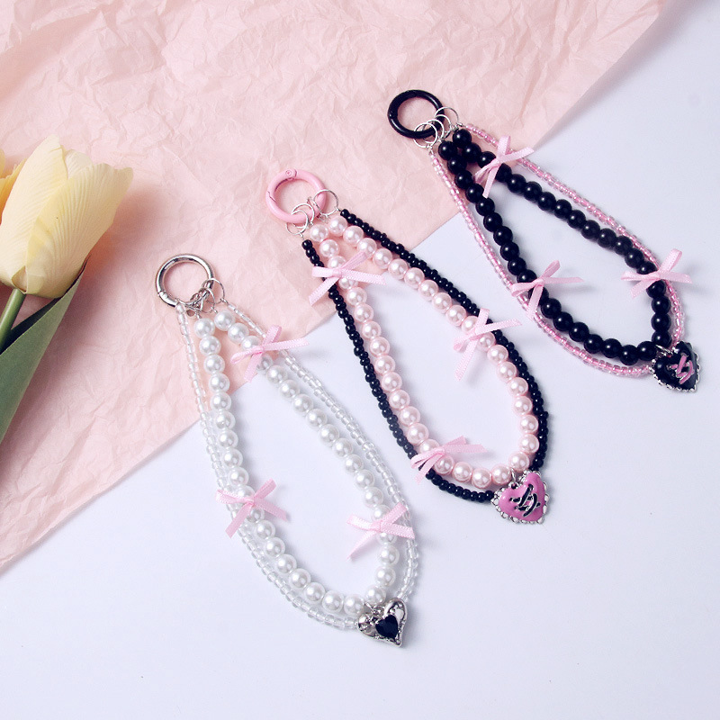 New fashion pearl bow mobile phone chain portable chain lanyard key chain handmade beaded accessories