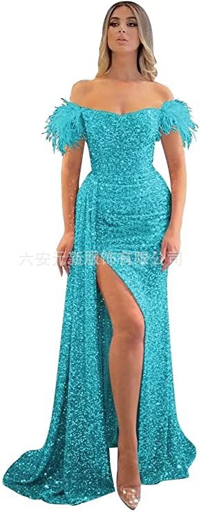 Comercio exterior de Europa y América Amazon AliExpress deseo estación independiente nueva sequined fuera del hombro split fishtail vestido adelgazante image 7