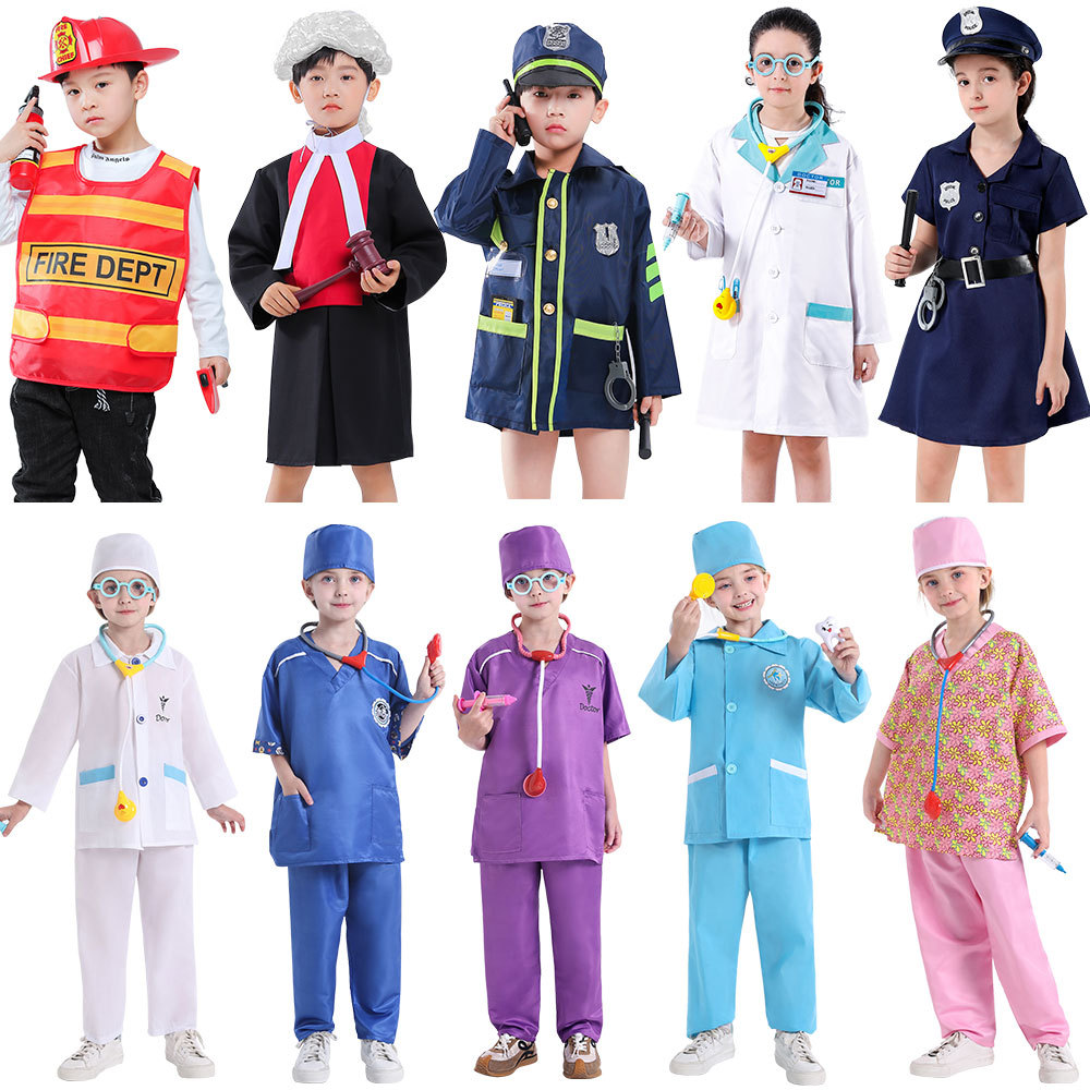 儿童医生护士消防员服装警察飞行员工人厨师职业体验幼儿园演出服