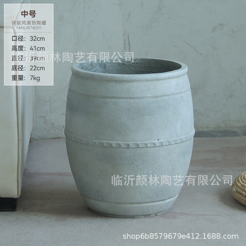 Retro flowerpot de suelo blanco gran calibre cemento sala de estar sala de té decoración de viento tranquilo gran contenedor de plantación verde