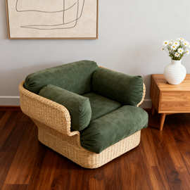 北欧风手工编织藤条沙发法式定制款藤编沙发配套复古客厅酒店大堂