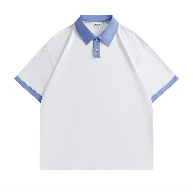 Tallas europeas y americanas, estilo retro americano, mangas raglán, camiseta holgada de algodón puro con cuello, polo de marca de moda, personalizable