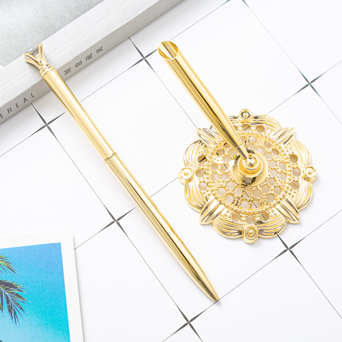 Pluma de mesa de diamante en stock bolígrafo de diamante al por mayor Banco Hotel contador pluma imprimible logotipo pluma de diamante pluma de mesa