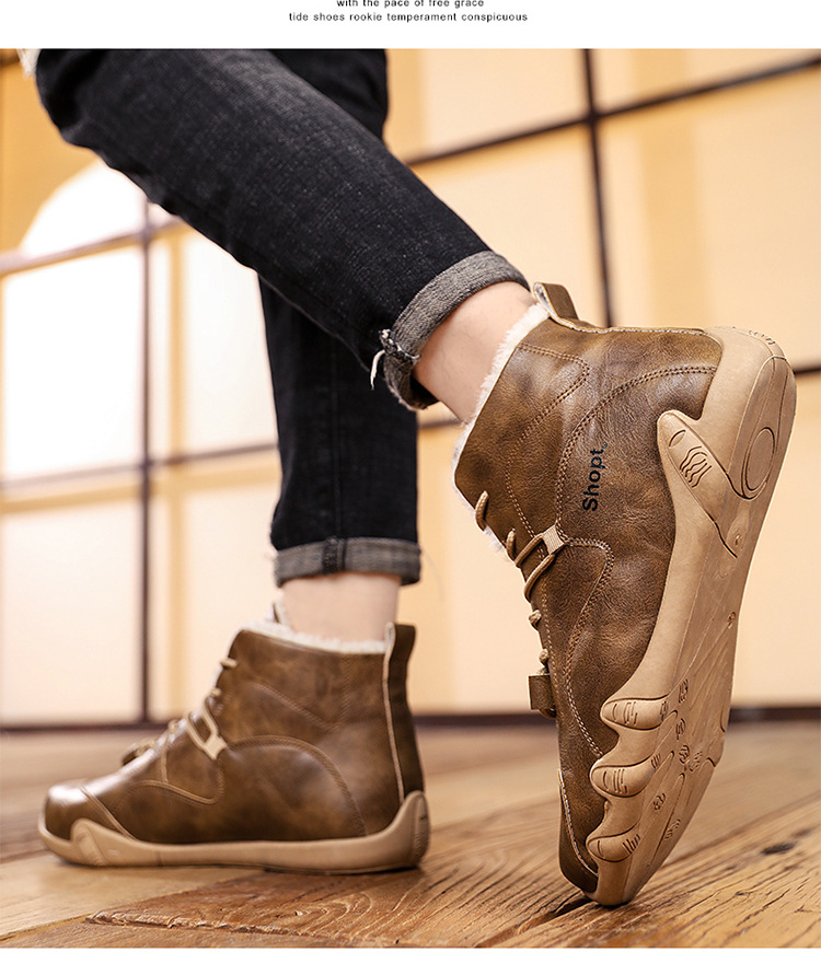 Uomo con pile invernale e scarpe alte, stivali caldi alla moda per giovani celebrità di Internet, versione coreana, Instagram_voghion.com