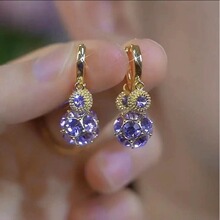 精致时尚高级感紫色钻球榴莲耳扣女气质百搭2024网红新款小众耳饰