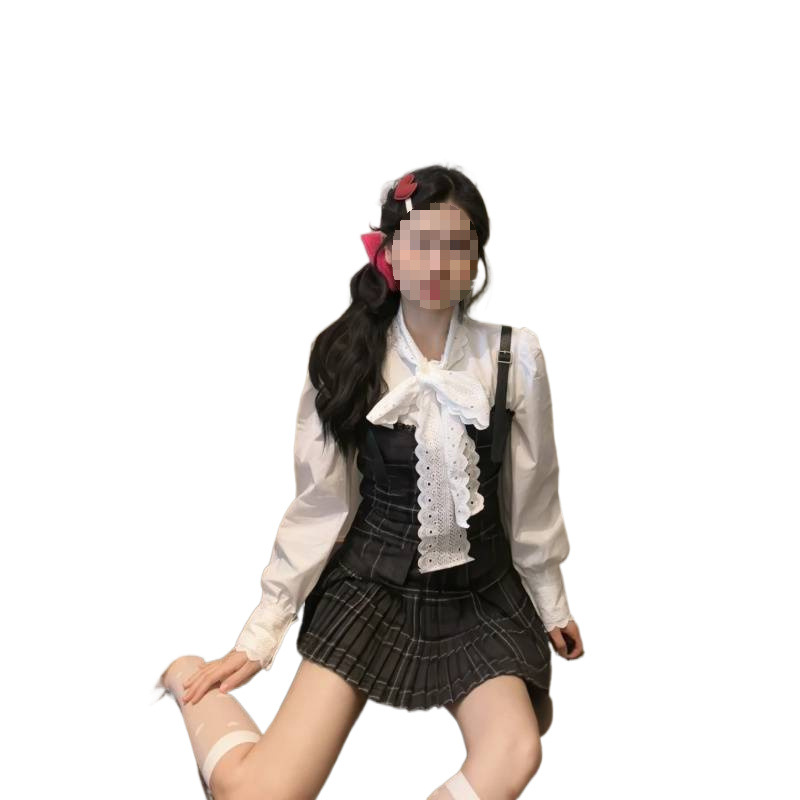 (2개) 봄 한국 드라마 여성 착용 디자인 감각 활기찬 나이 감소 대학 스타일 셔츠 슬링 주름 치마 3 피스 세트 여성