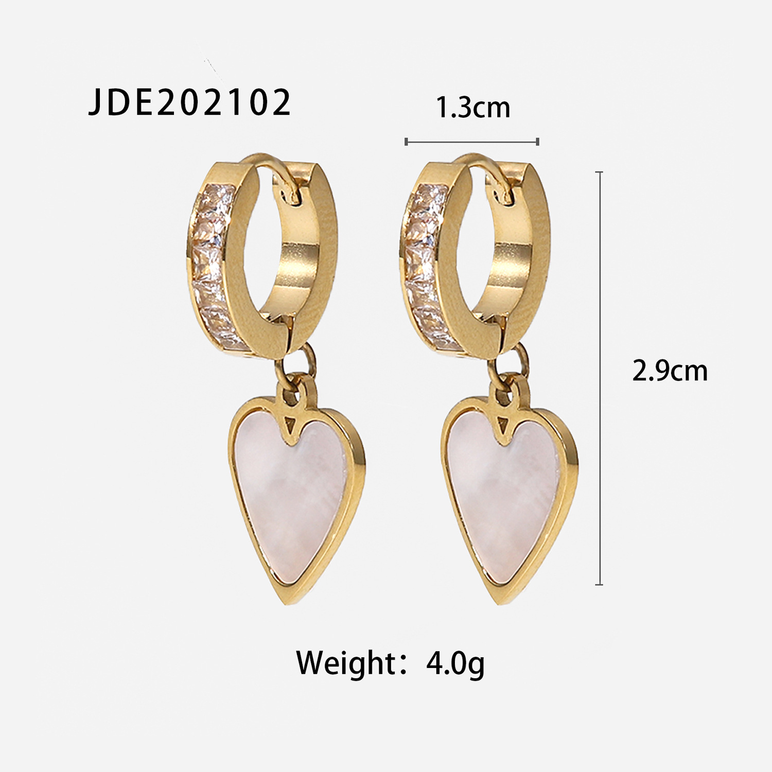 Fashion 14k Gold Plated Inlaid Zirconium Heart-shaped White Shell Pendant Earrings display picture 5