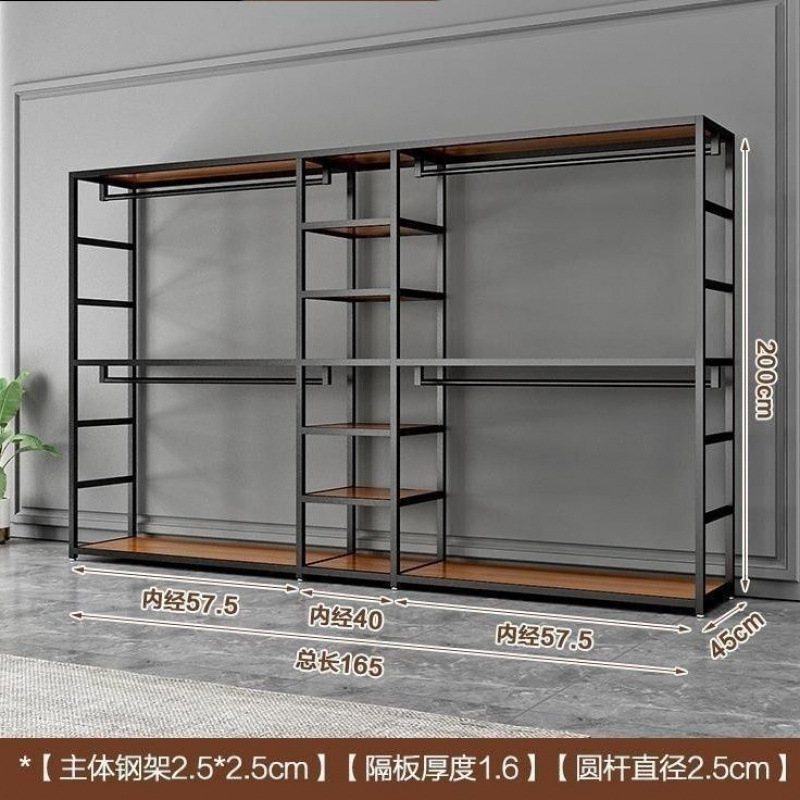 衣帽架钢结构衣柜家用卧室加厚双层加粗衣帽架两层金属简约现代|undefined