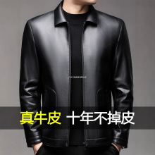 男士皮衣2025新款春季加绒加厚中年爸爸男装海宁真皮牛皮夹克外套