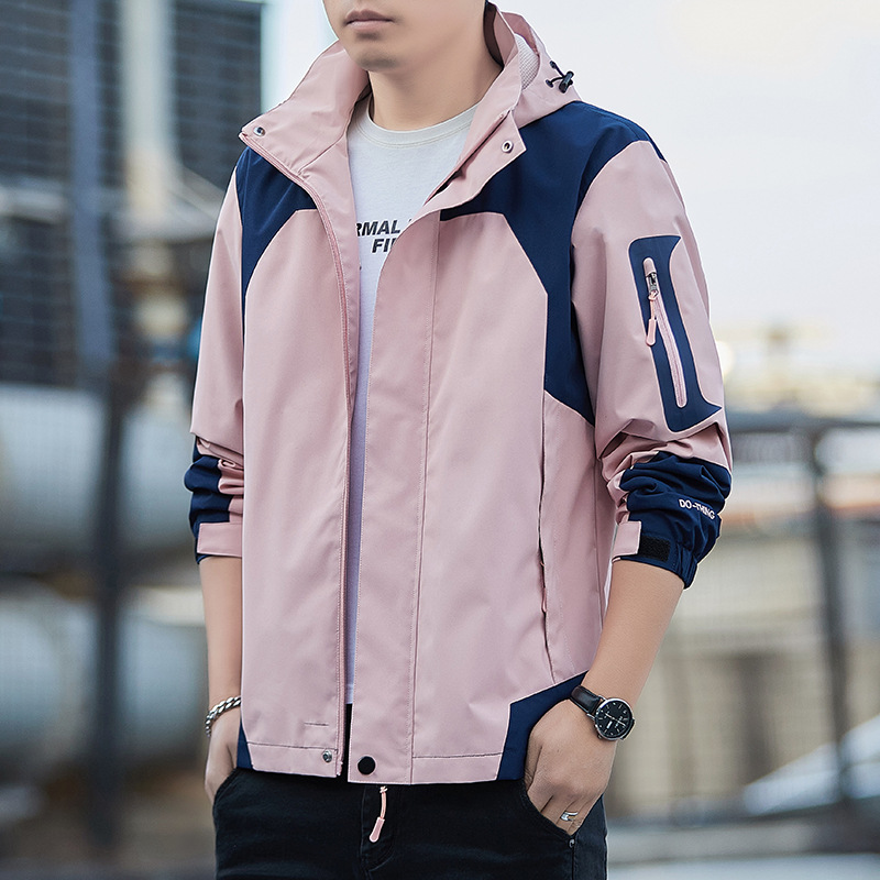 Nueva primavera y otoño chaqueta al aire libre pareja chaqueta a prueba de viento impermeable chaqueta con capucha Top montañismo ropa hombres al por mayor