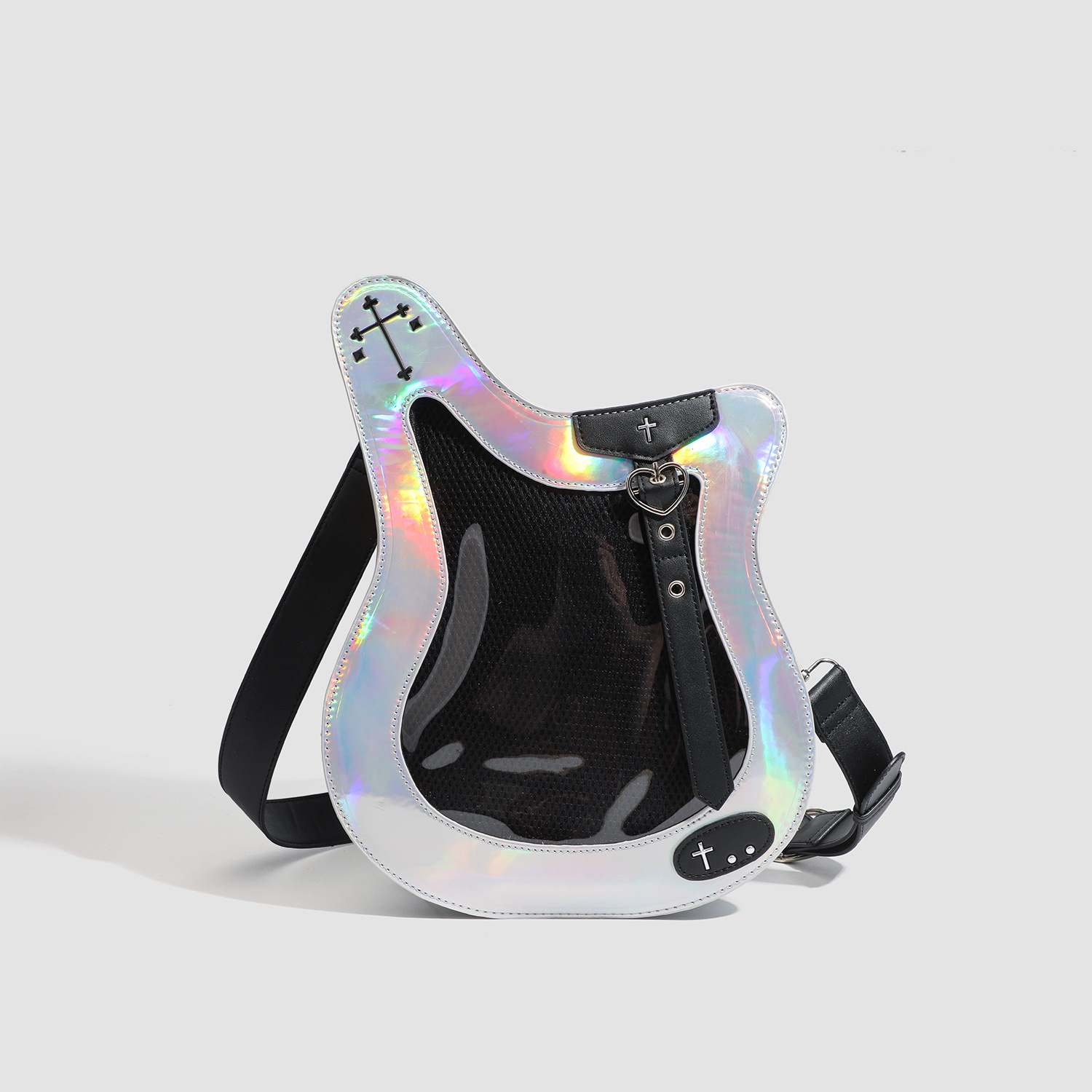 Bass Ita Bag Laser Shoulder Crossbody Bag For Photocards, Badges, Anime Merch, Sweet & Cool Guitar-Shaped Trendy Girl's Bag