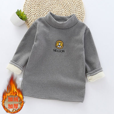 girl High collar Primer children Plush keep warm jacket Boy Autumn and winter Child new pattern Long sleeve thickening T-shirt