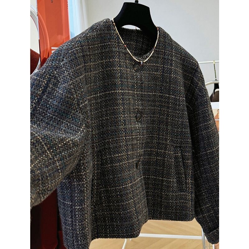Korean-Style Tweed High-End Short Woolen Coat for Women, Petite Woolen Jacket, 2025 Autumn and Winter New Model