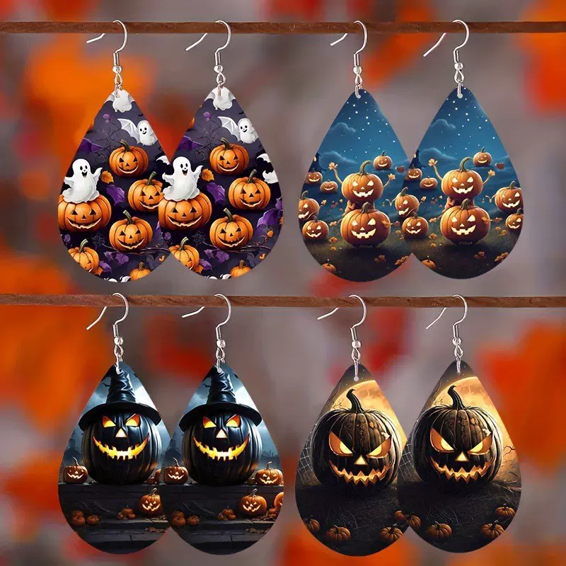 跨境万圣节新款热销南瓜系列小水滴亚克力平面耳环耳坠