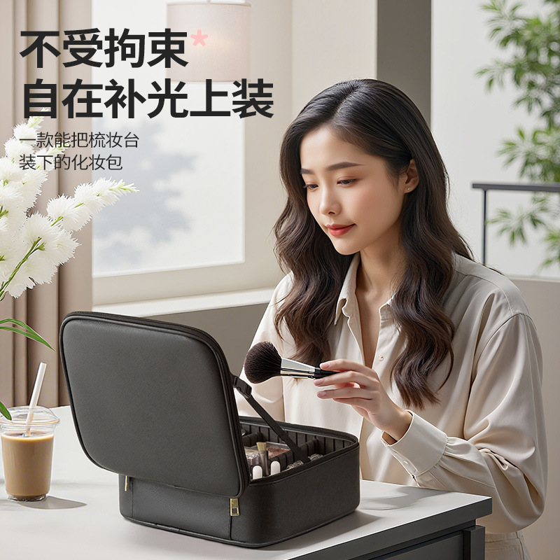 LED con iluminación espejo de pantalla completa bolsa de maquillaje portátil de mujer maquillaje bolsa de mano maquillaje caja de almacenamiento de maquillaje de gran capacidad