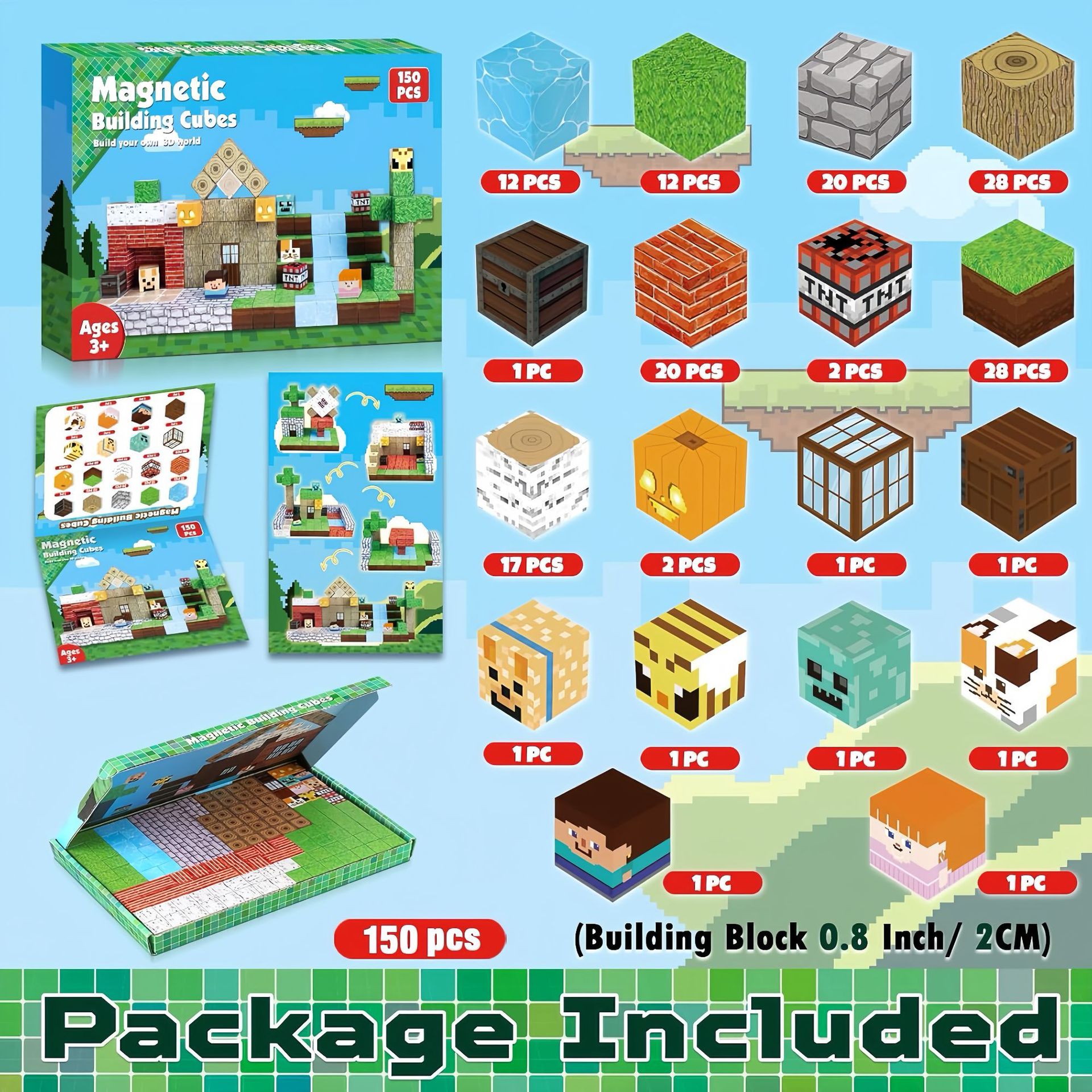 Transfronterizos Amazon My Blocks World Magnetic Block Set Puzzles Magnetic Cuadrados Juguetes Bosque Original