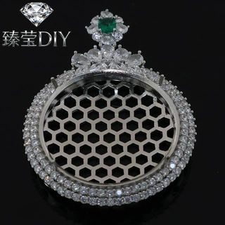 豪华满钻奢华锆石吊坠空托镶嵌玉髓原石矿石吊坠托28*28mm