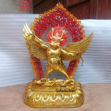 祥狮雕塑黄铜鎏金铸造大鹏金翅鸟佛像大型1米2寺庙供奉摆件批发