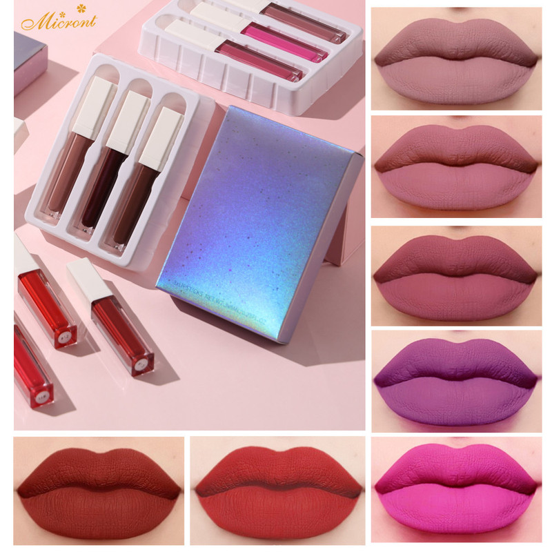 Cross-Border 3 Lip Gloss Matte Lip Glaze Matte Not Easy to Fade Lipstick Lip Glaze Gift Box Set Without Logo Spot DIY Cross-Border 3 Lip Gloss Matte Lip Glaze Matte Not Easy to Fade Lipstick Lip Glaze Gift Box Set Without Logo Spot DIY