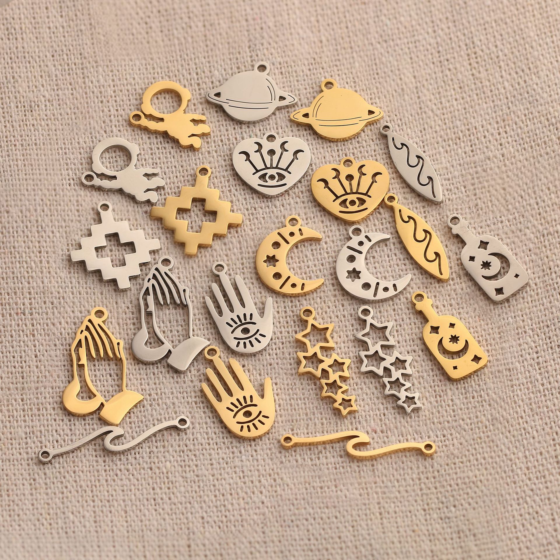 14*23mm, 22mm Jewelry Making Size 5 PCS/Package 14*23mm 22mm 304 Stainless Steel Star Moon Pendant
