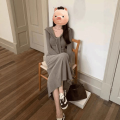 早秋韩系氛围感穿搭裙子针织长袖修身包臀长裙女厅里厅气的连衣裙