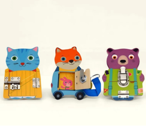 Animal lock box, fine motor skills lock opening for toddlers, educational early learning enlightenment wooden toys, busy board