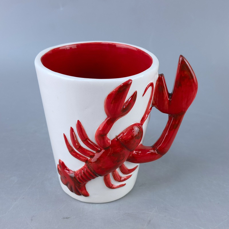 Taza de café de cerámica de cangrejo de río 3D en relieve creativo Serie marina tridimensional divertida Taza de animales Taza de agua de cangrejo