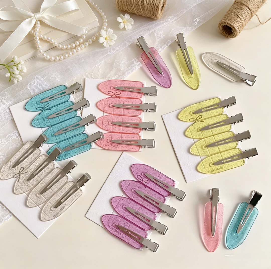 Cream-colored candy-colored seamless hair clips DIY handmade bobby pins with glitter, seamless makeup bangs clips, and fringe clips