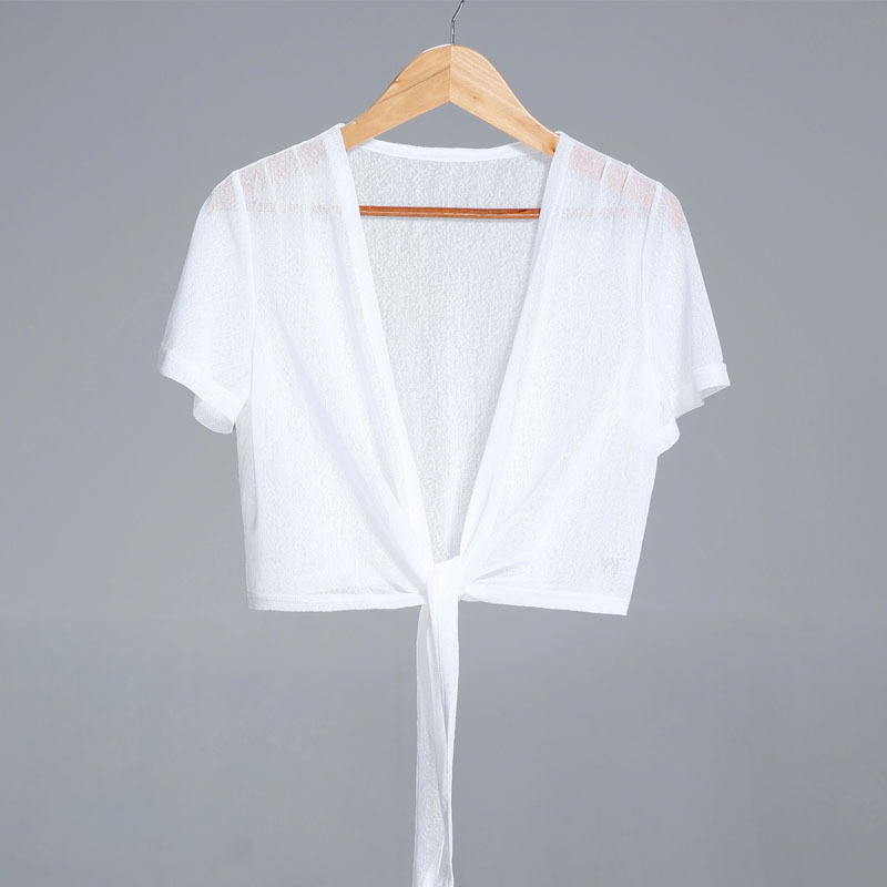 2025 새로운 얼음 실크 다목적 작은 목도리 여름 스커트 반팔 흰색 외부 짧은 쉬폰 카디건 얇은 섹션