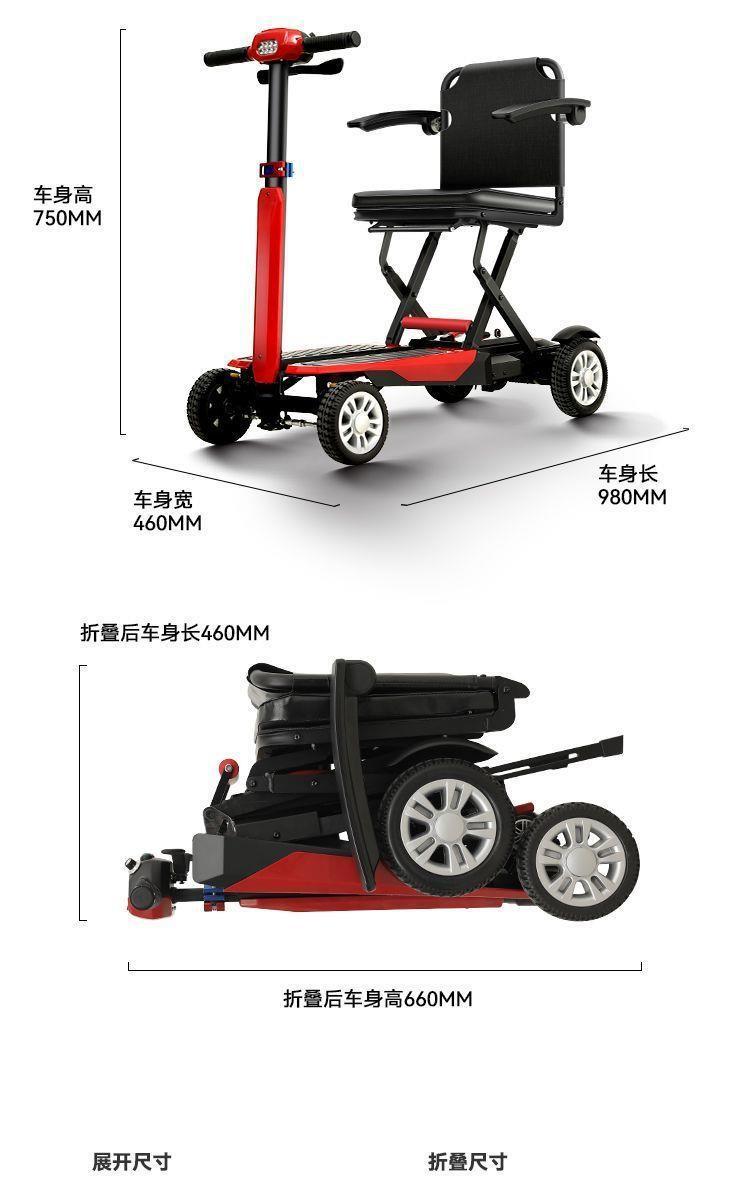 New Model of Elderly Mobility Scooter, Four-Wheeled Low-Speed Vehicle for Adults, Foldable and Transportable by Airplane, Small Electric Scooter