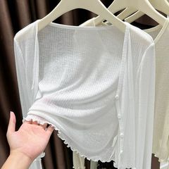 白いニット日焼け止めカーディガン薄い女性のコート夏スカート付きハイエンドサスペンダースカート日焼け止め付き