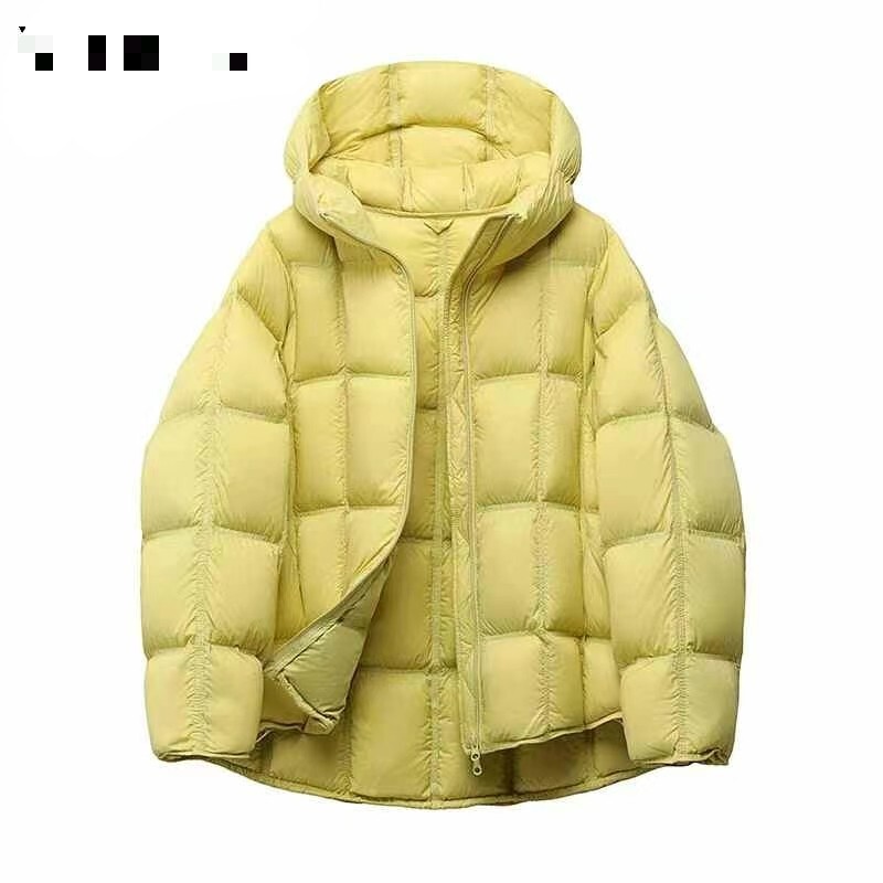 Small Square down Jacket with Hood, Thickened and Fashionable, 2025 Winter White Duck down New Puff Bread Coat, Popular Style