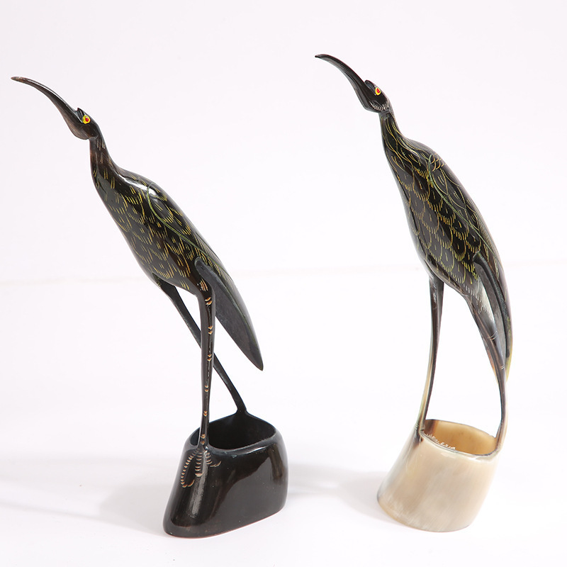 牛角双鳥置物家具客間工芸小物置物工芸品置物手作り牛角彫刻|undefined