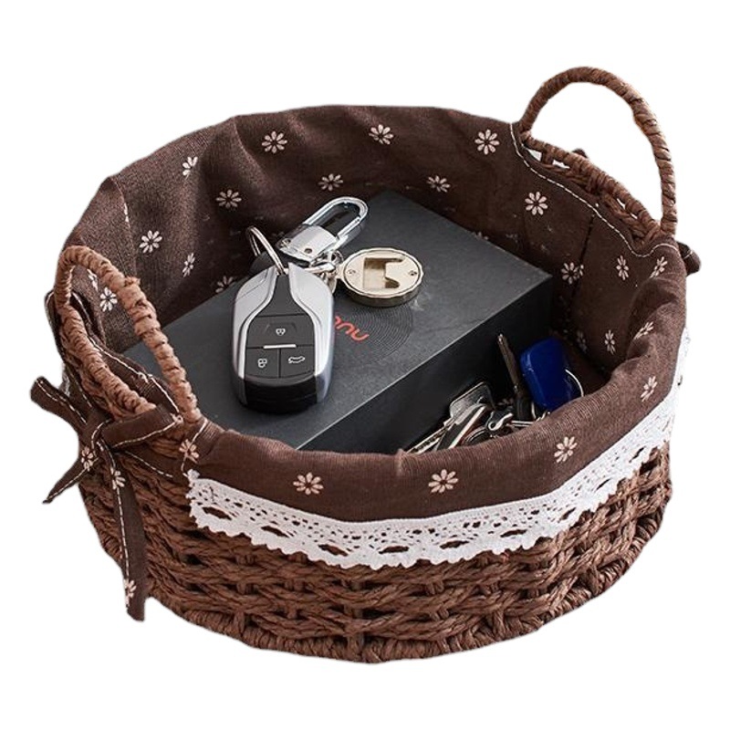 Cesta de almacenamiento tejido de escritorio organización cesta sundries merienda almacenamiento cesta juguete cosméticos almacenamiento cesta tela clave caja