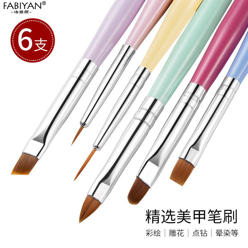 Nueva pluma de uñas macaron color Barra de madera color de doble cabeza 6 pluma de cristal pluma floreciente dibujo talla traje de pluma