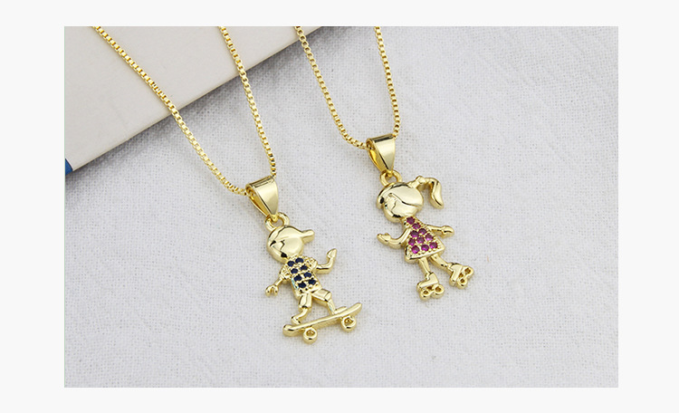 new roller skating boys and girls pendant gold-plated copper necklace