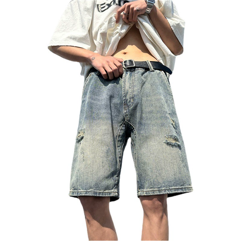 Рваные джинсовые шорты, мужские Модные брендовые Летние повседневные Красивые свободные широкие брюки пяти длины в Корейском стиле в стиле Харадзюку