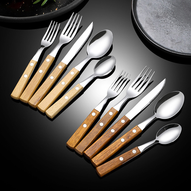 304 de acero inoxidable mango de beech cuchillo de filete tenedor cuchara de postre cuchillo de restaurante occidental tenedor cuchara de regalo set de cuatro piezas