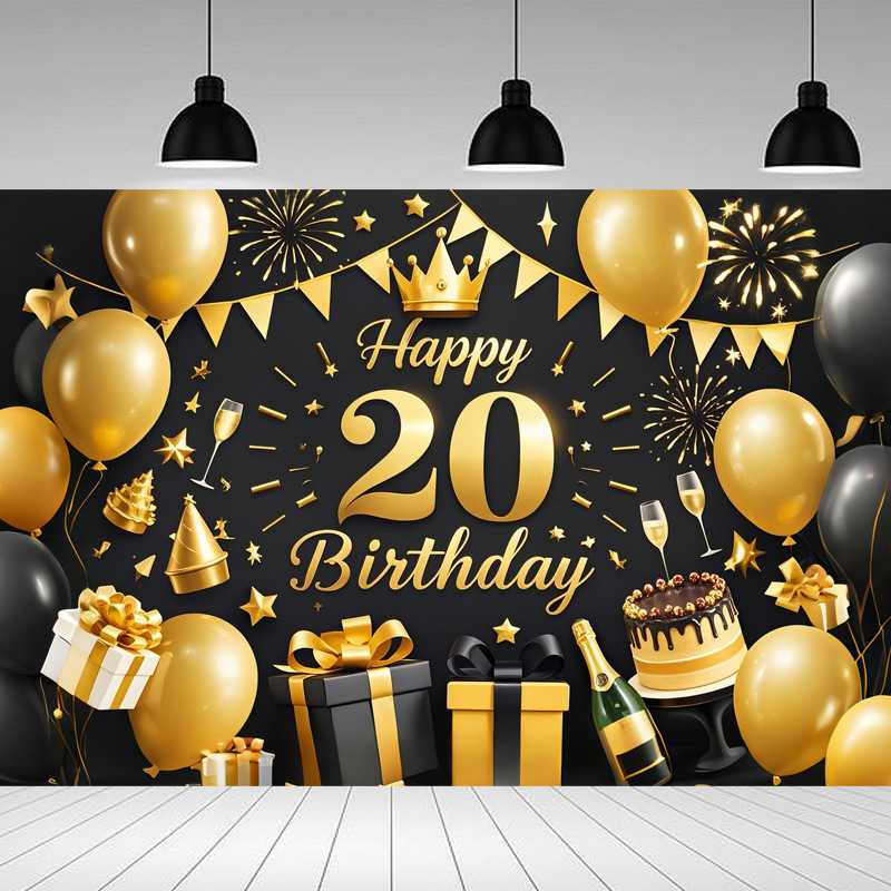 Nueva tela de fondo de feliz cumpleaños transfronteriza, carnaval de fiesta, serie principal de decoración de escenas, banner de cumpleaños