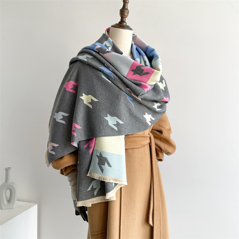 Winterwarm, modisch, hochwertig, Anti-Aging mit beidseitigem Druck und buntem Hahnentrittmuster in Kaschmir_voghion.com