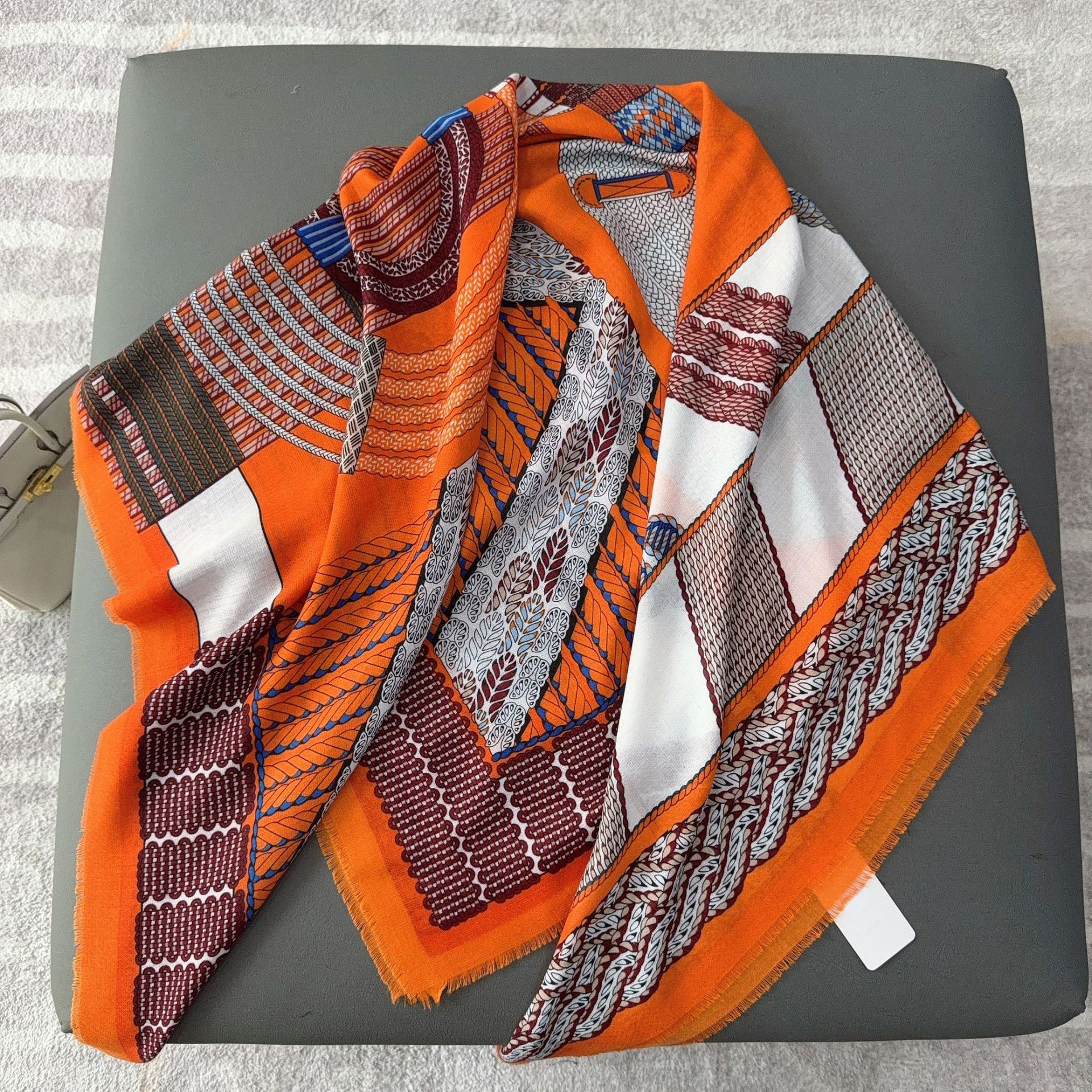 Invierno nuevo de alto grado elegante gran bufanda cuadrada patrón de costura cálido chal multifuncional algodón y lino sensación bufanda de las mujeres