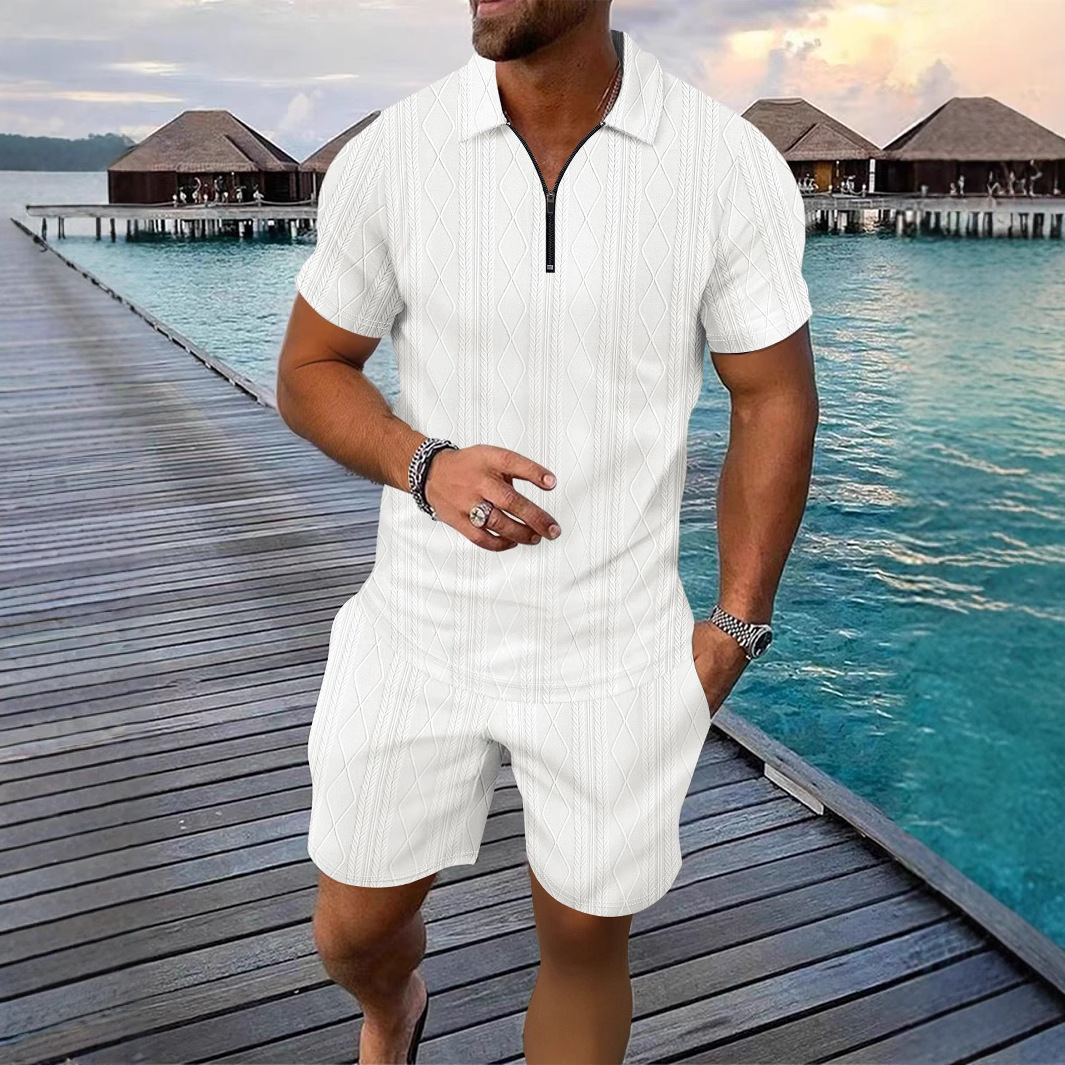 Heren poloshirt en short, sneldrogend, vochtregulerend, ademend, geschikt voor golf, tennis, workouts, casual zomersportkleding._voghion.com