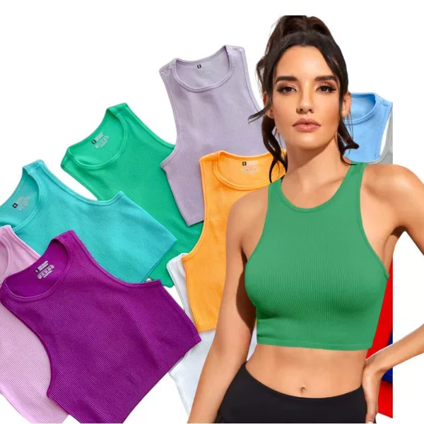 Amazon Cross-border Vest High Stretch Fitness Sports Slimming Navel Quick-drying Sports Yoga Suit Short Top