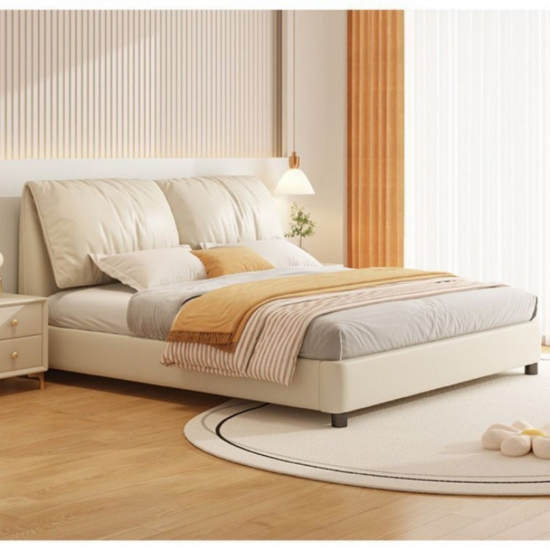 Elephant Cream Style Leather Art Bed Master Bedroom Large Bed 1.8 Bed Accessible Luxury Wedding Bed Italian Bedside Soft Bag Atmospheric Double Bed