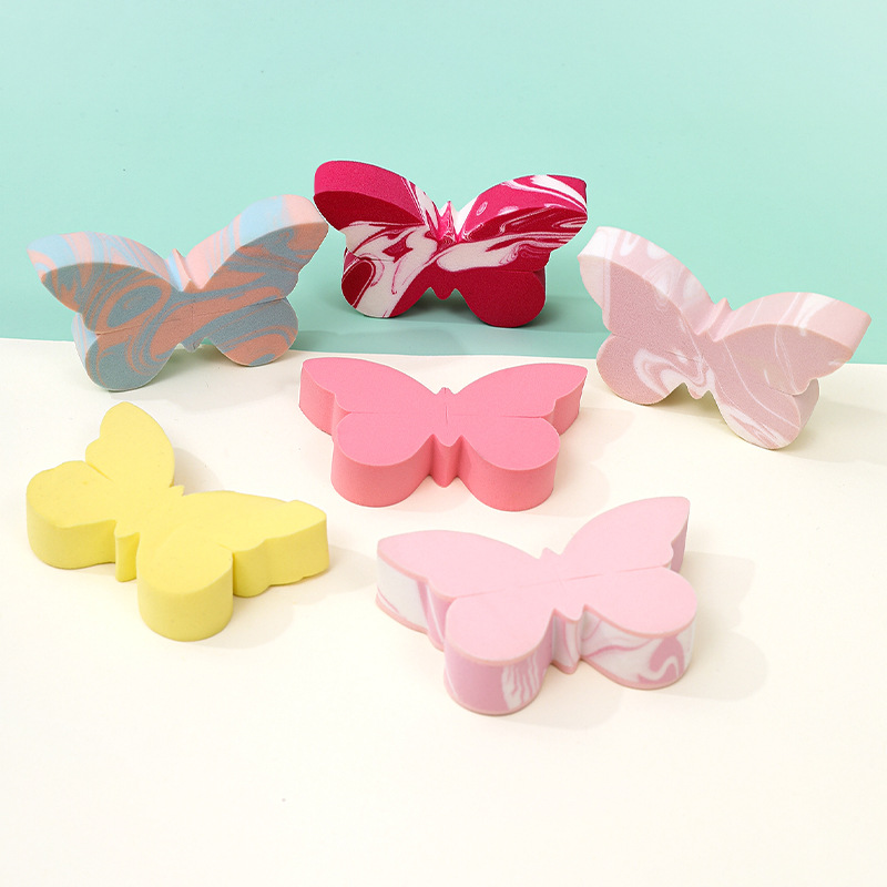 Polvo plano no de látex personalizado almohadilla de aire doble color mariposa polvo herramientas de maquillaje de belleza huevo esponja polvo de polvo